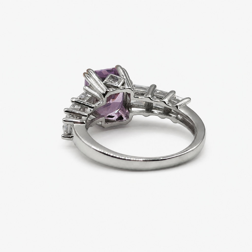 Pink Ice Crush Cut Baguette Ring .925