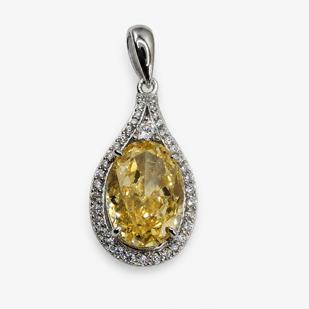 Yellow Ice Crush Cut Halo Pendant .925
