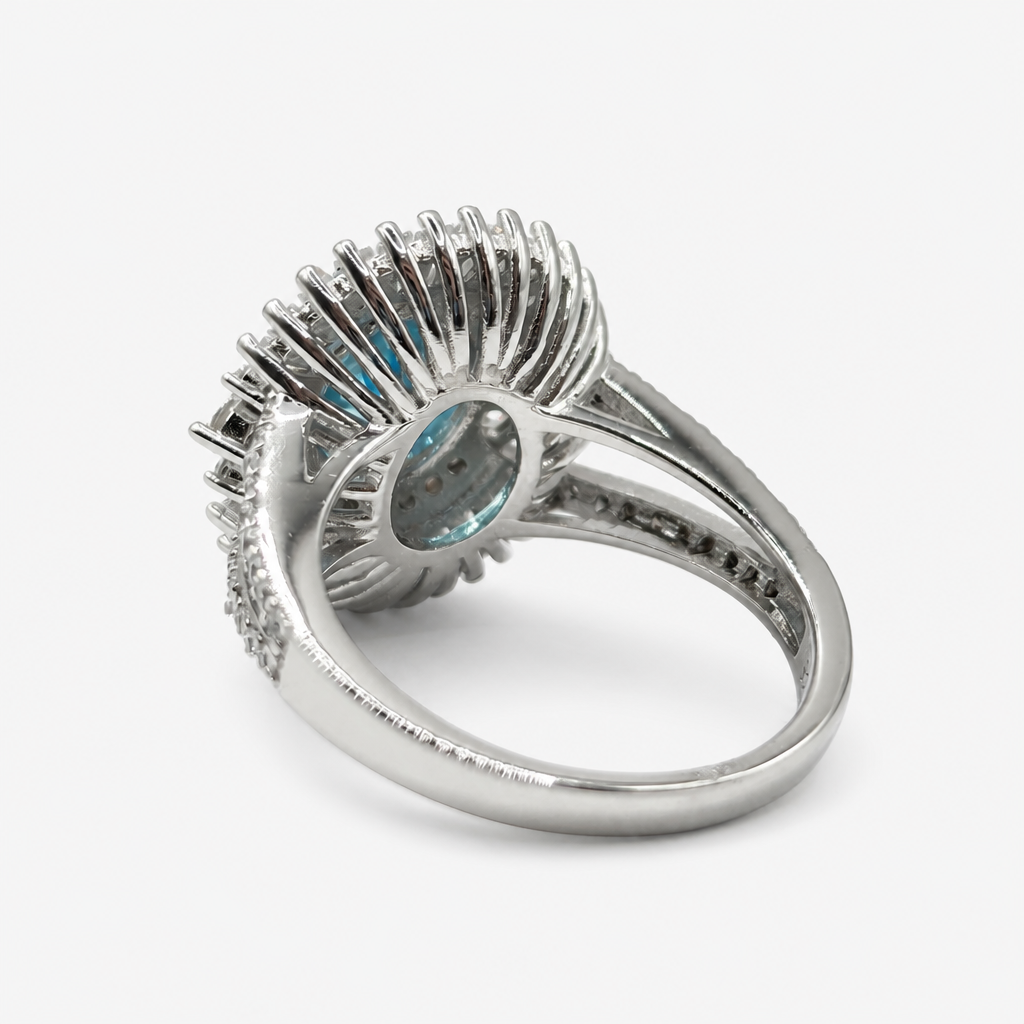Aquamarine Sunburst Ring .925
