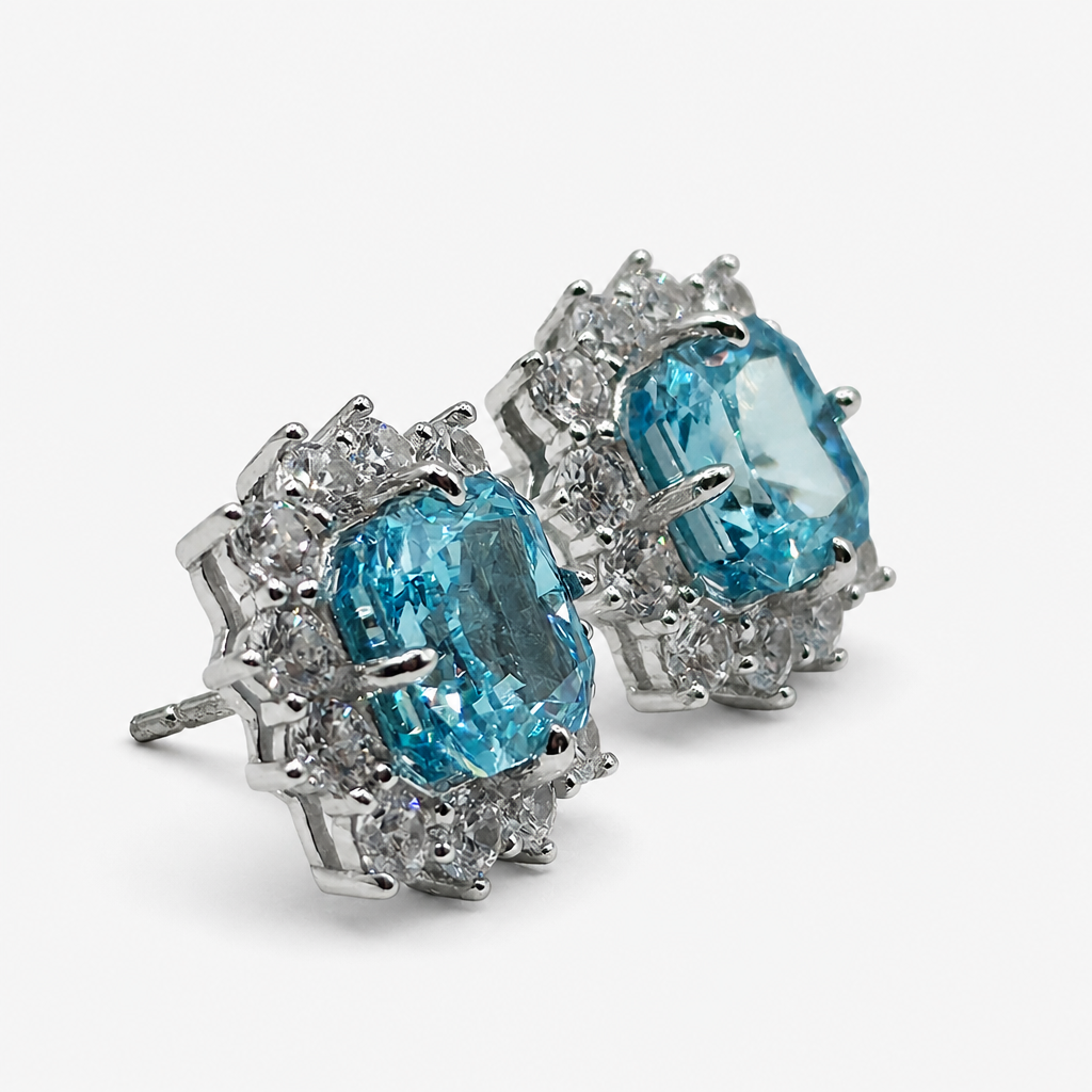 Aretes Aguamarina Halo .925
