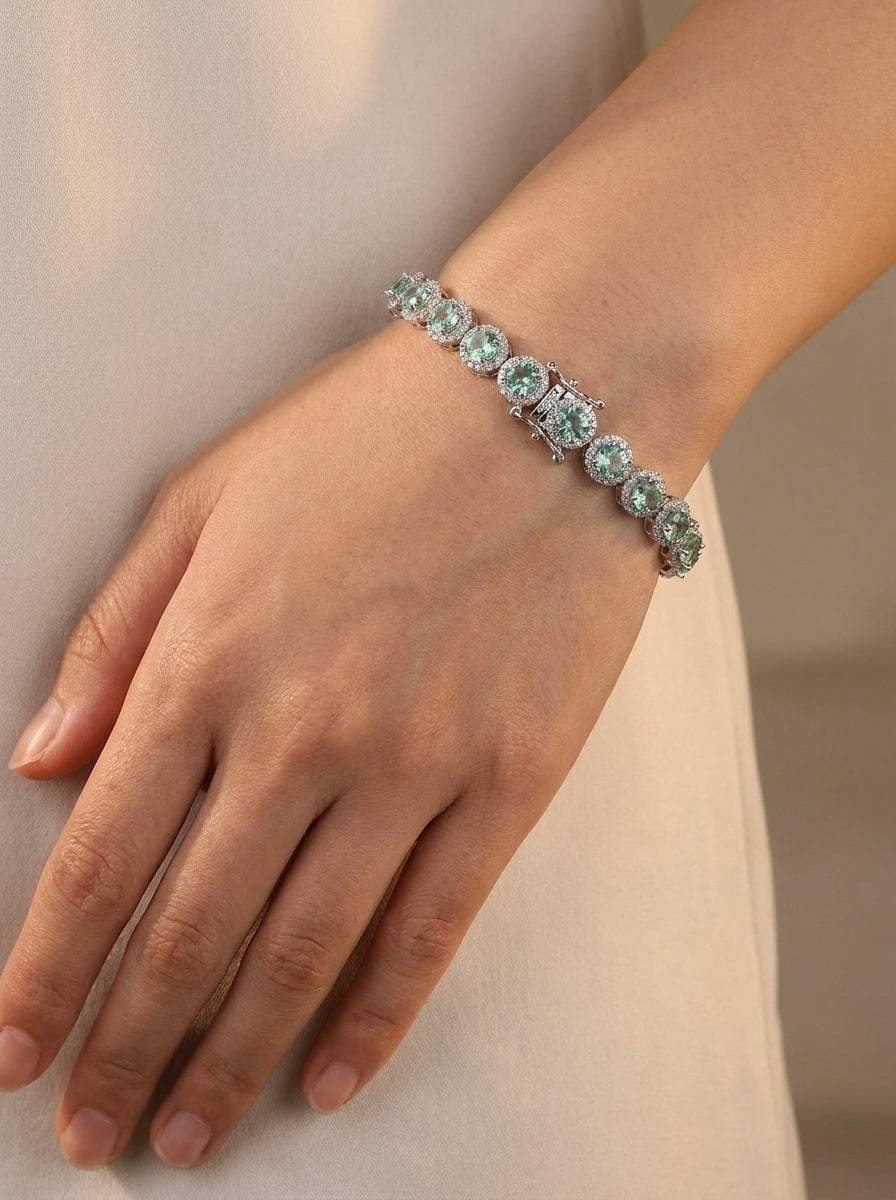 Paraiba Ice Crush Cut Halo Tennis Bracelet .925