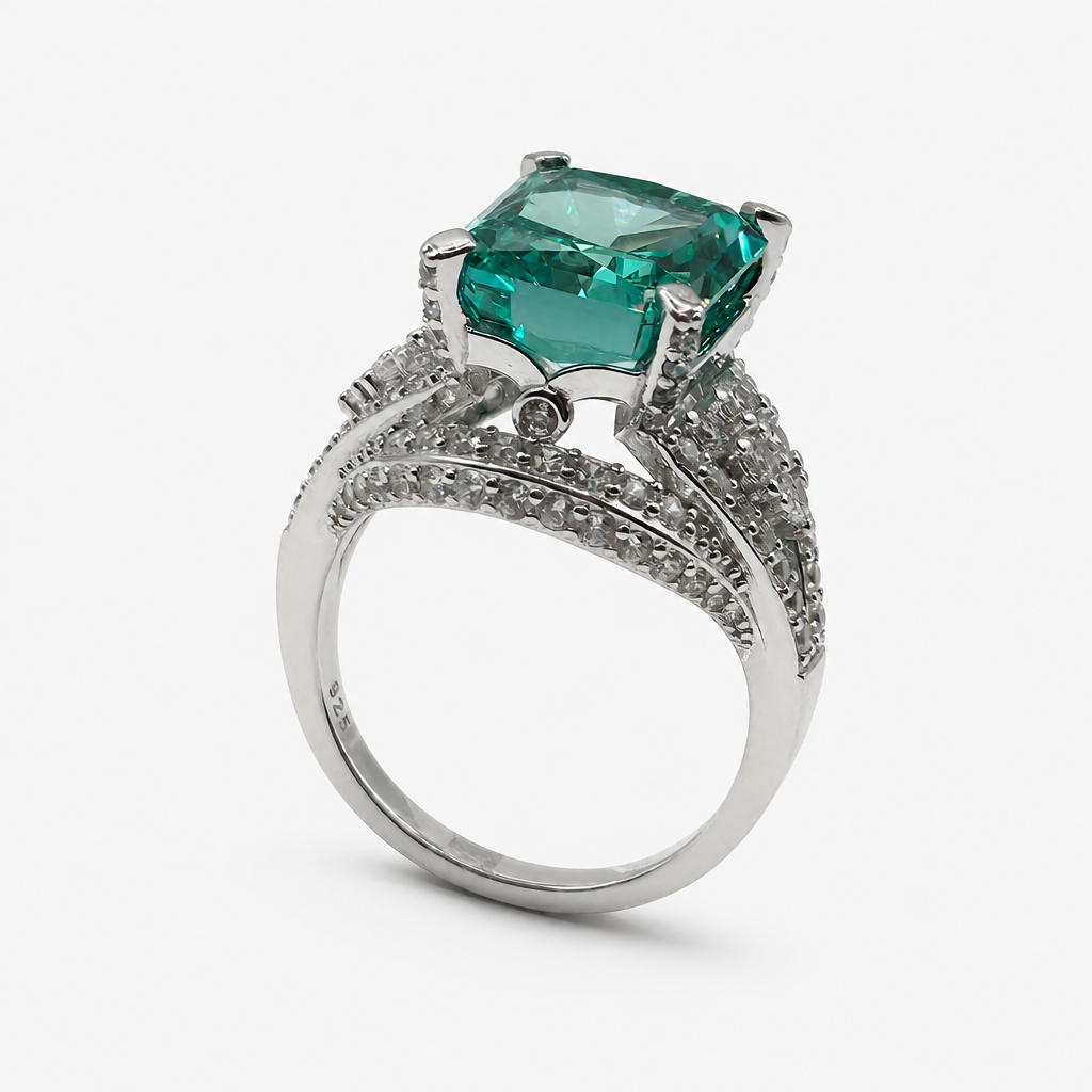 Paraiba Ice Crush Cut Pave Ring .925