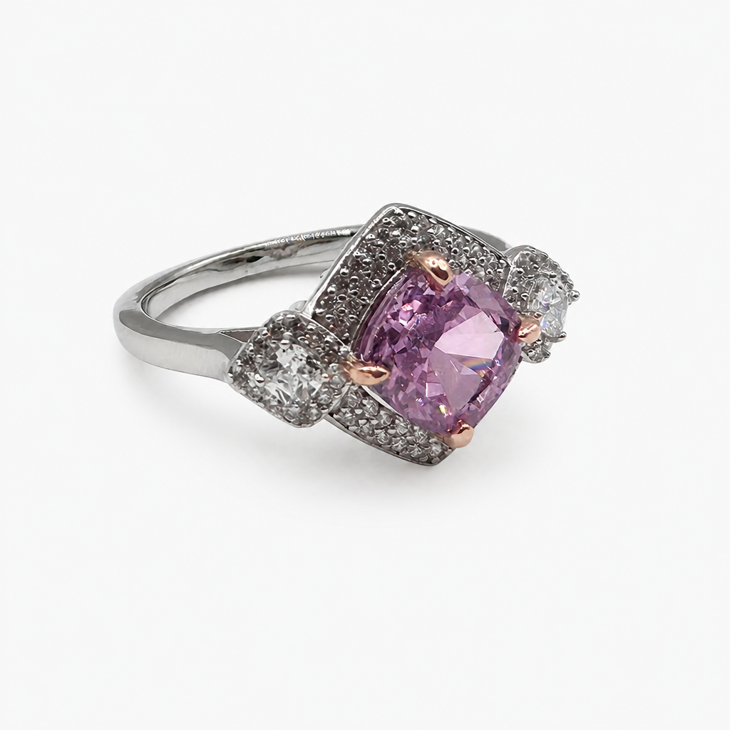 Pink Ice Crush Cut Halo Ring .925