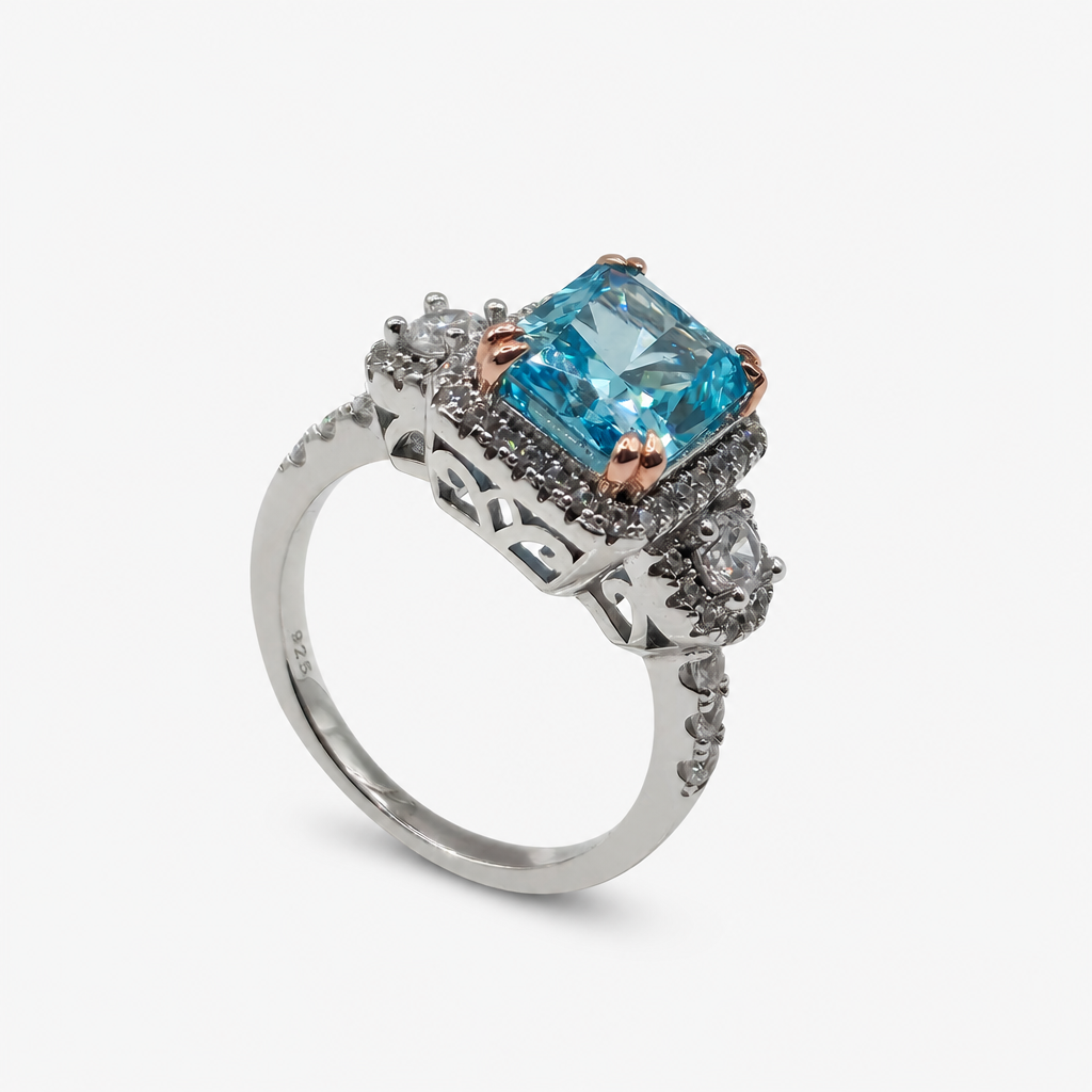 Anillo Aguamarina Halo .925