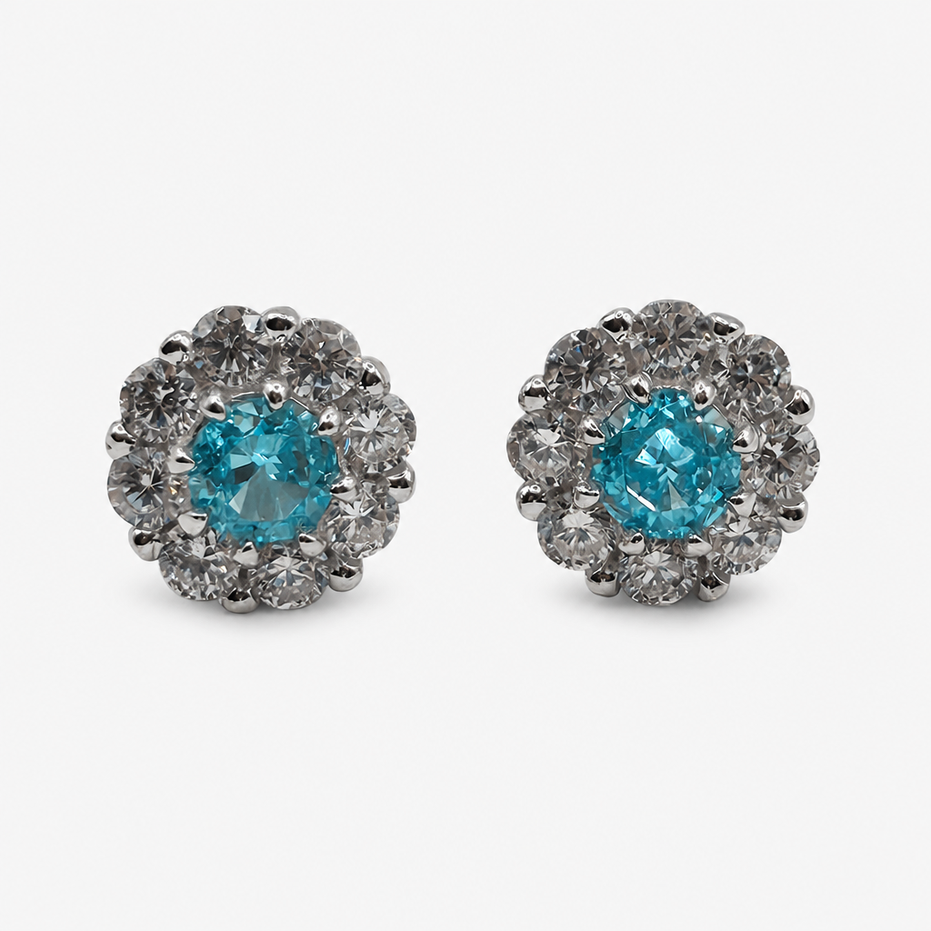 Aretes Aguamarina Halo .925