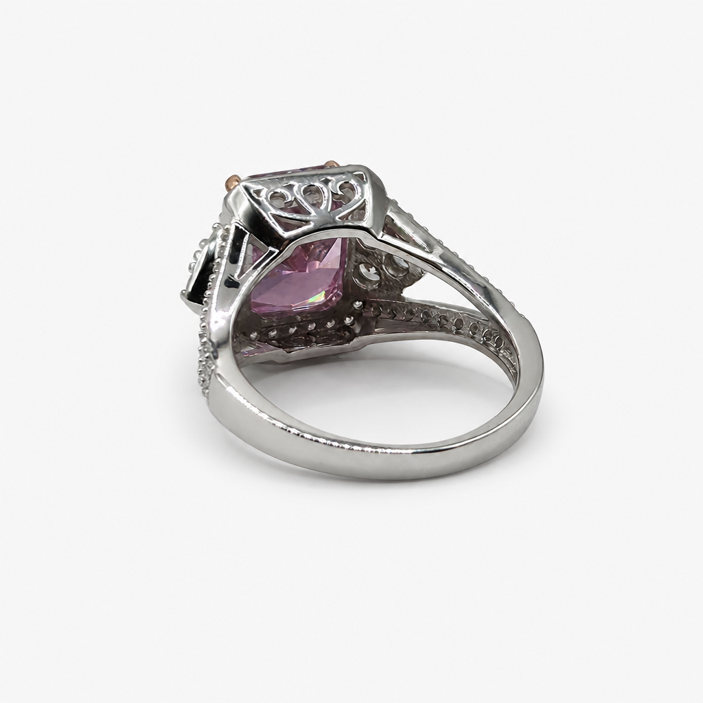 Pink Ice Crush Cut Halo Ring .925