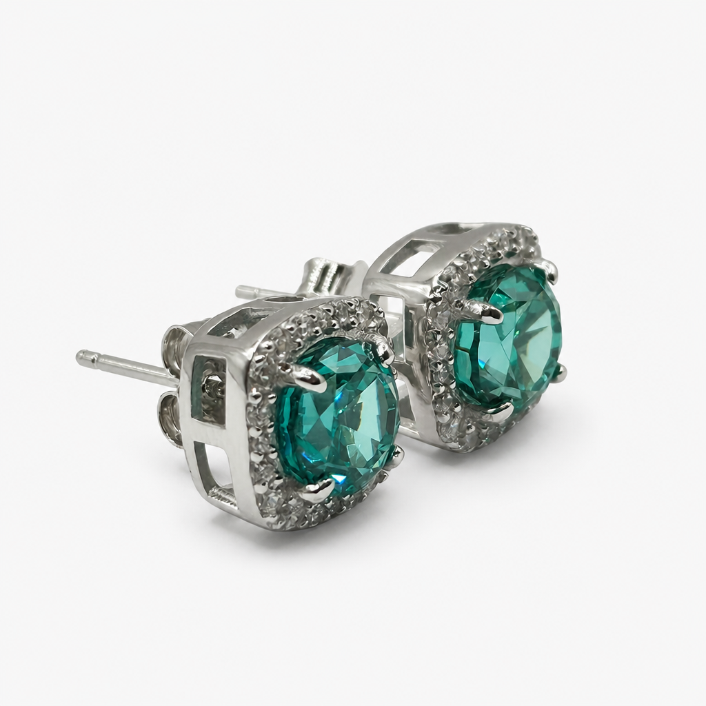 Paraiba Ice Crush Cut Halo Earrings .925