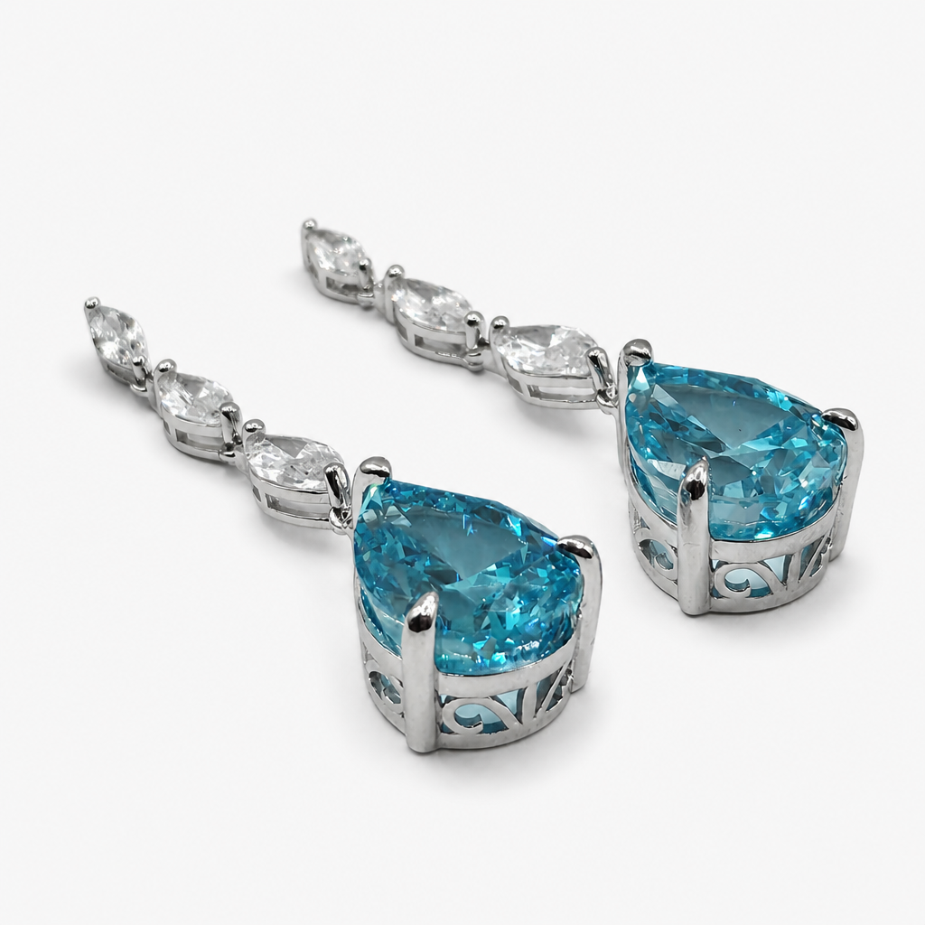 Aquamarine Teardrop Earrings .925