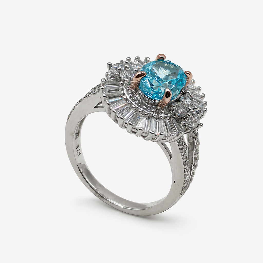 Aquamarine Sunburst Ring .925