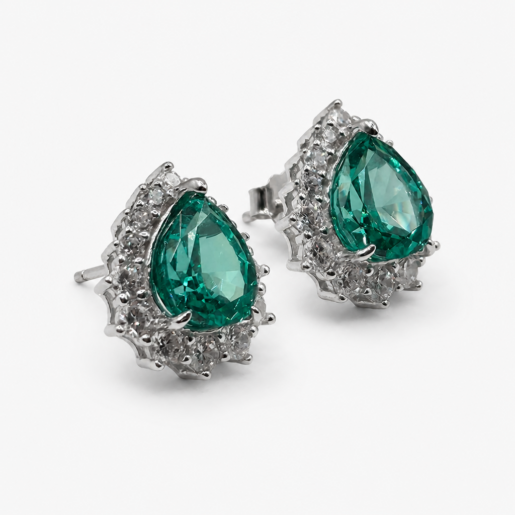 Paraiba Ice Crush Cut Teardrop Halo Earrings .925