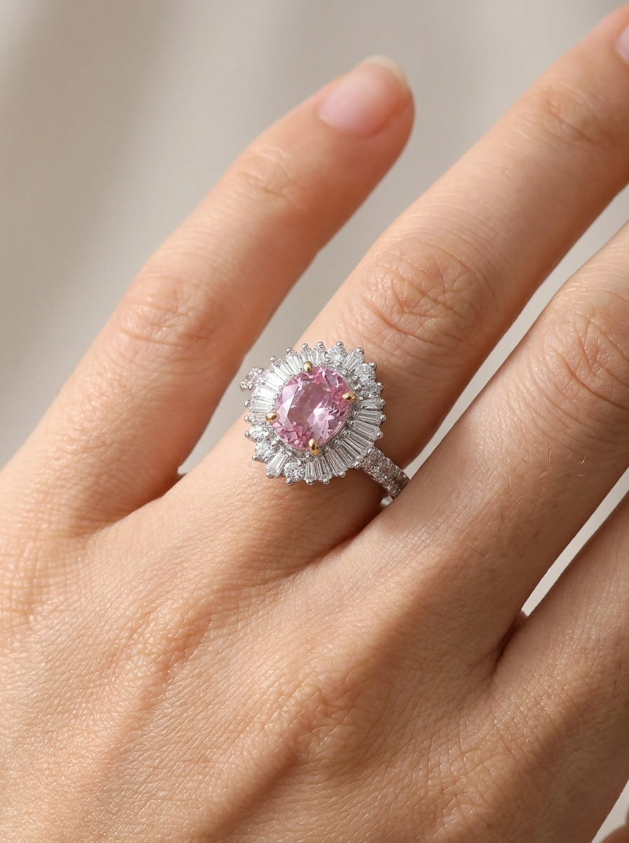 Pink Ice Crush Cut Halo Ring .925