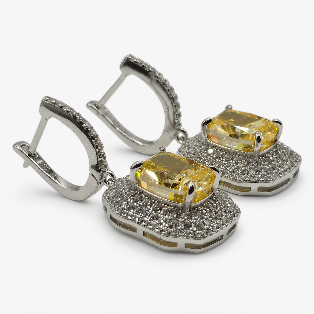Yellow Ice Crush Cut Double Halo Earrings .925