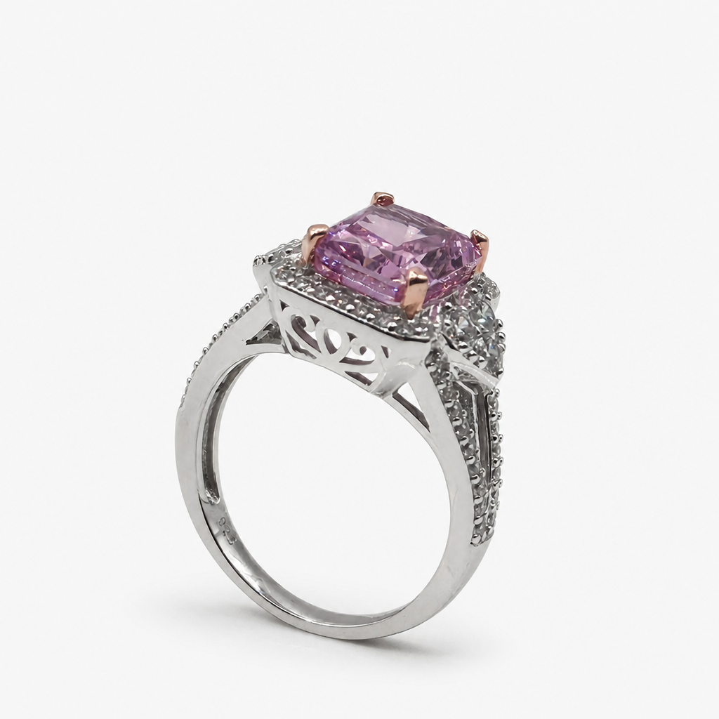 Pink Ice Crush Cut Halo Ring .925