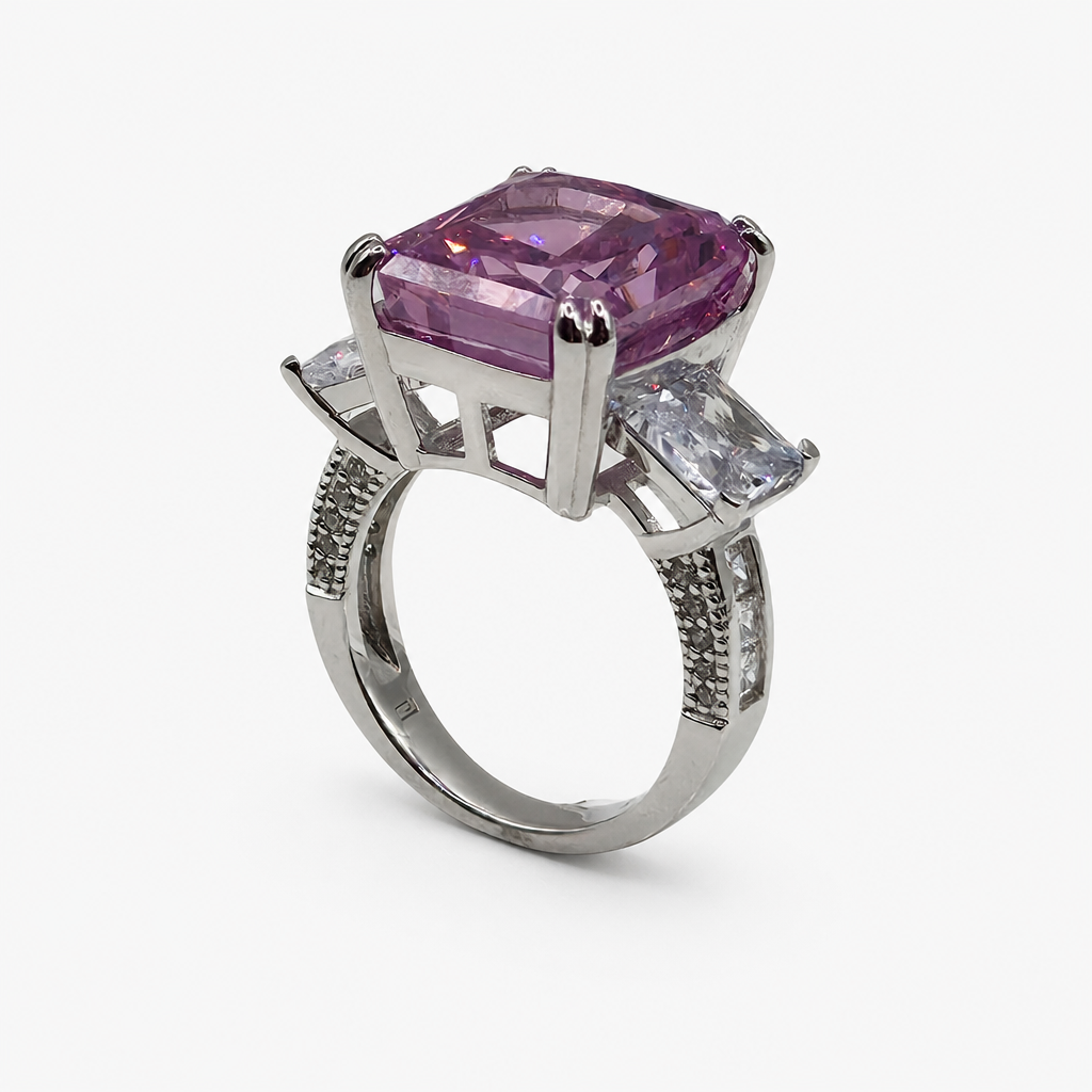 Pink Ice Crush Cut Three Stone Ring .925