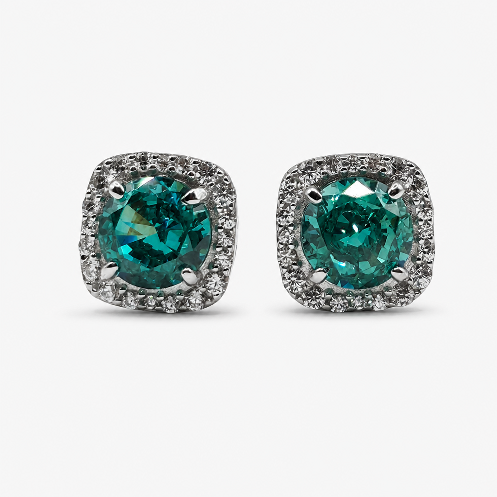 Paraiba Ice Crush Cut Halo Earrings .925