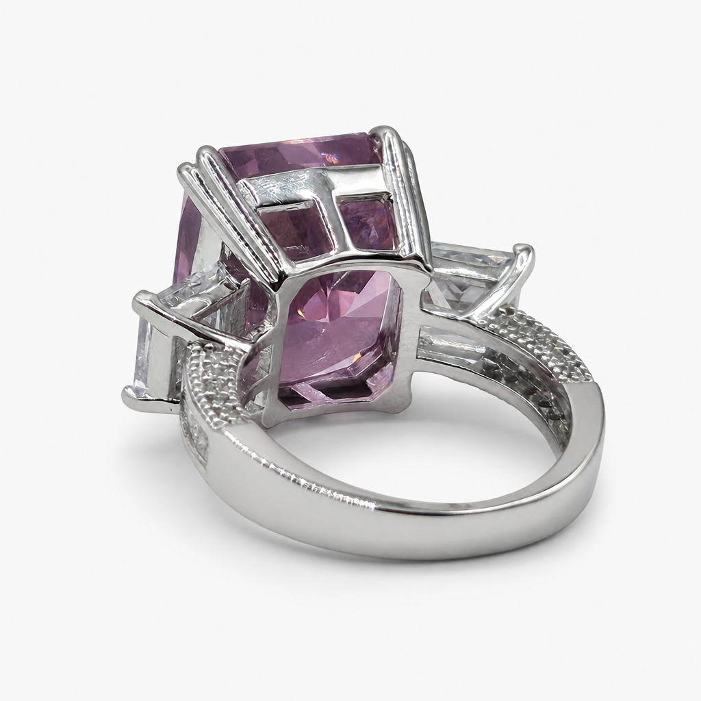 Pink Ice Crush Cut Three Stone Ring .925