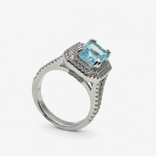 Aquamarine Double Halo Ring .925