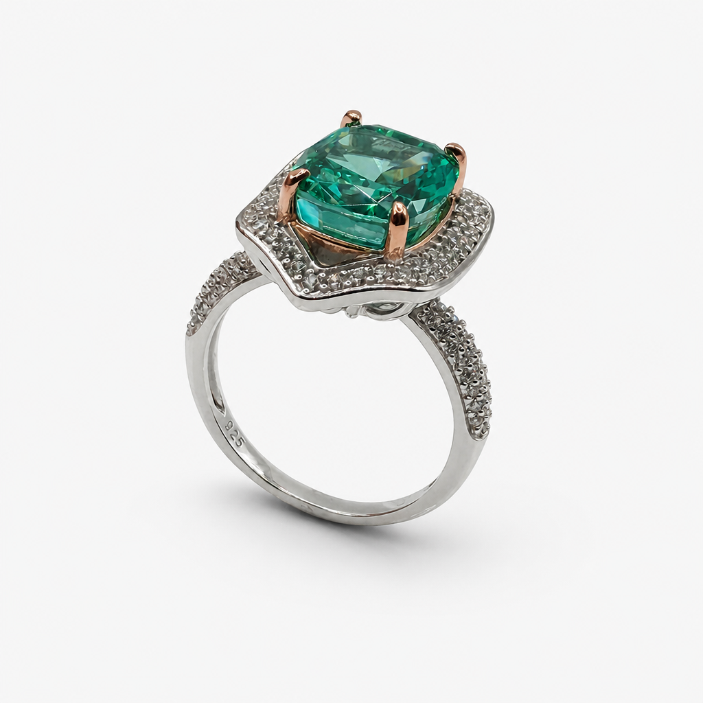 Anillo Ice Crush Cut Paraíba Halo .925