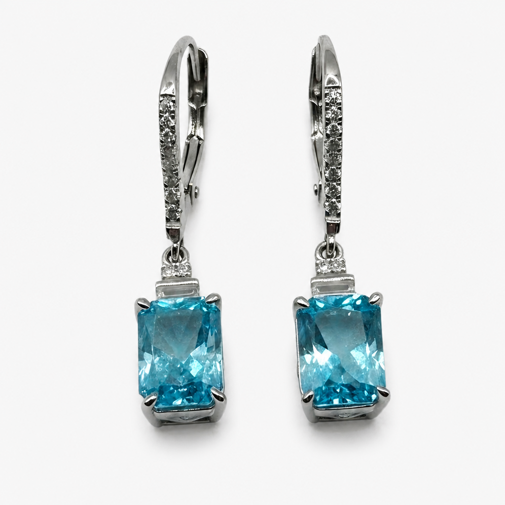 Aquamarine Baguette Earrings .925
