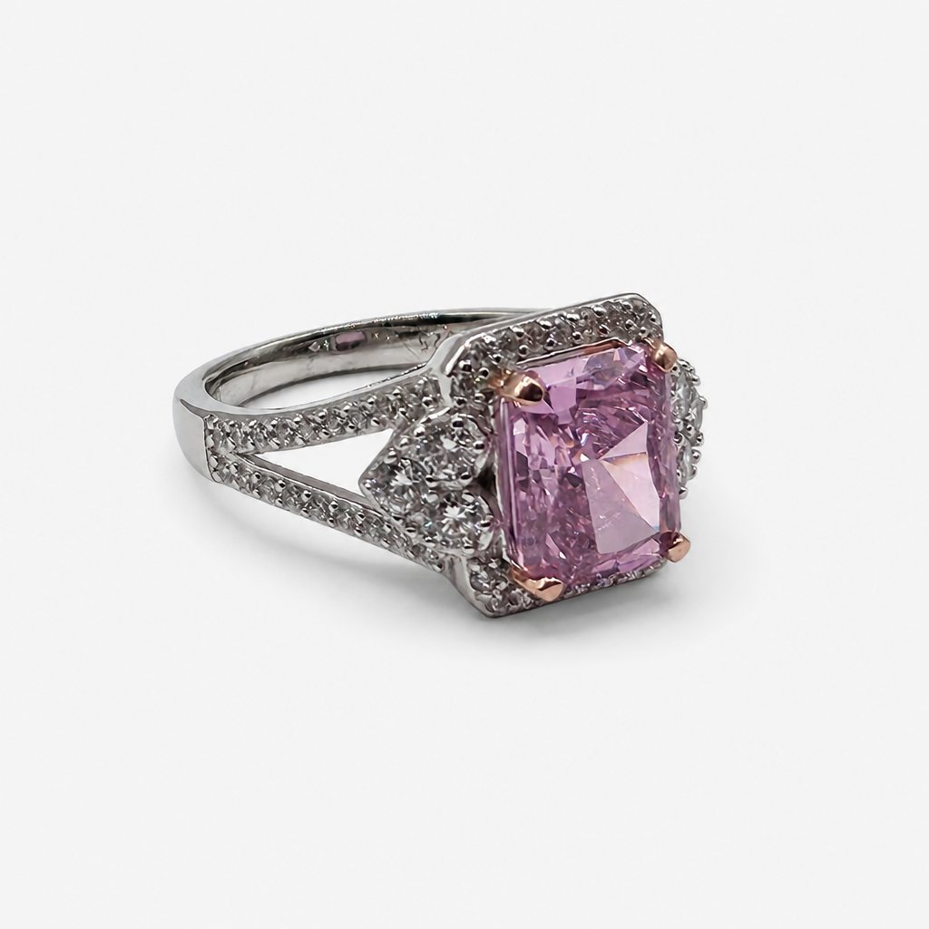 Pink Ice Crush Cut Halo Ring .925