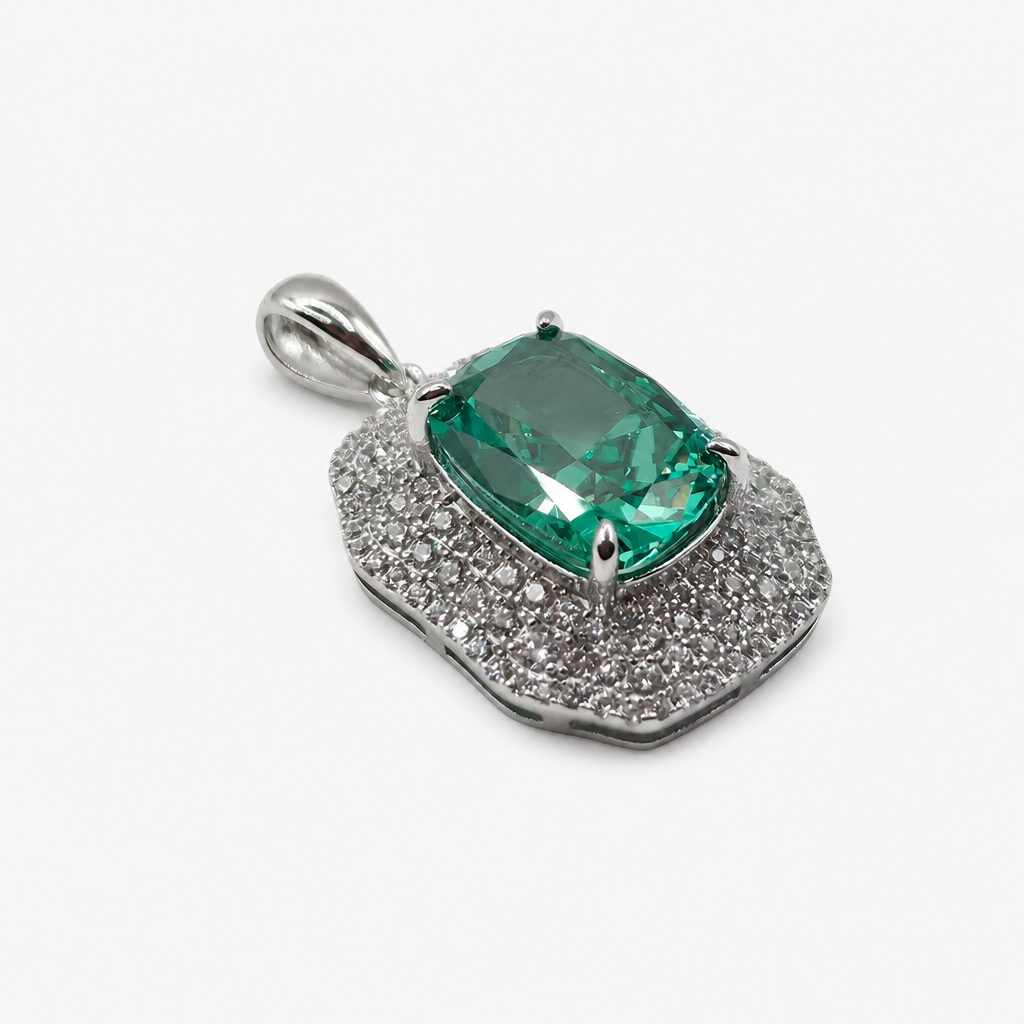 Paraiba Ice Crush Cut Double Halo Pendant .925