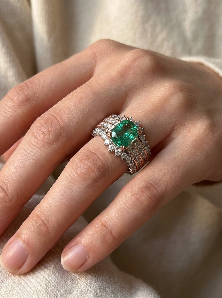 Anillo Ice Crush Cut Paraíba Cóctel .925