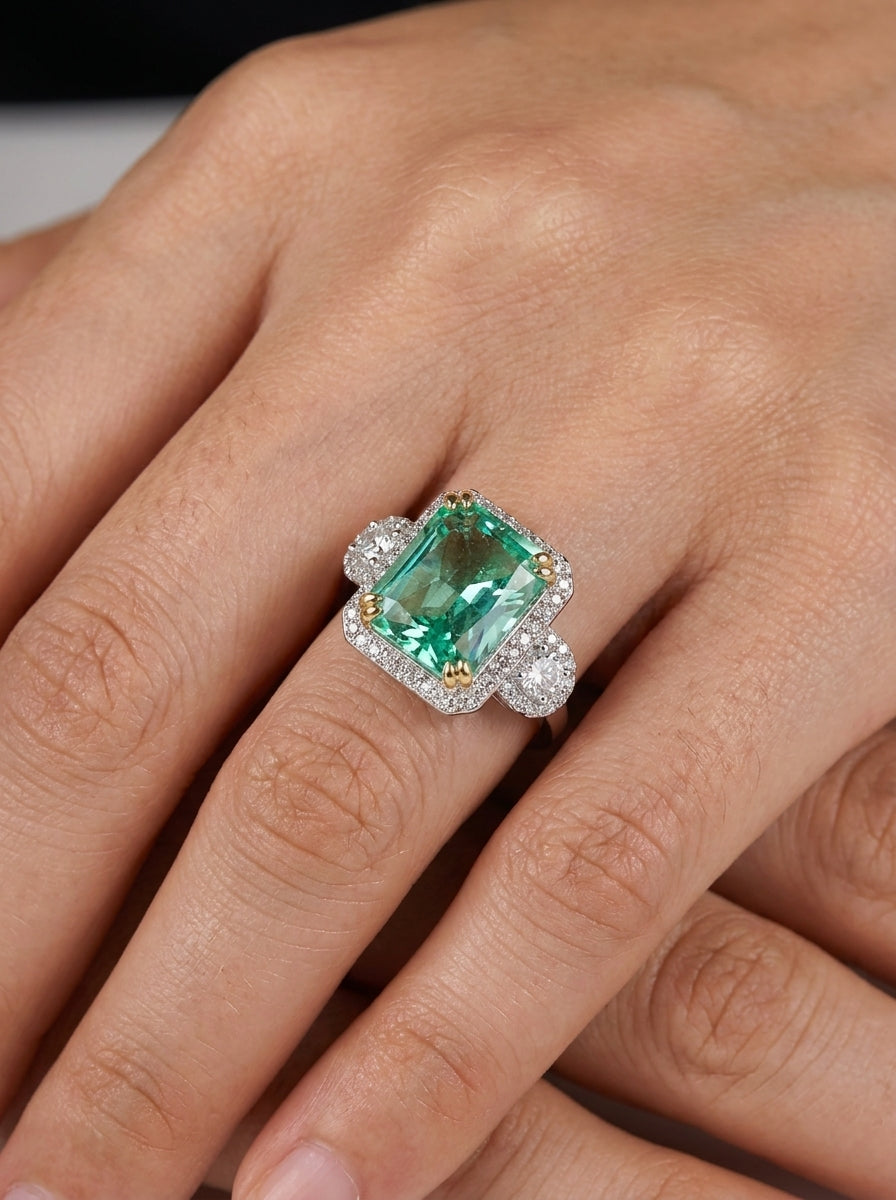 Paraiba Ice Crush Cut Three Stone Ring .925