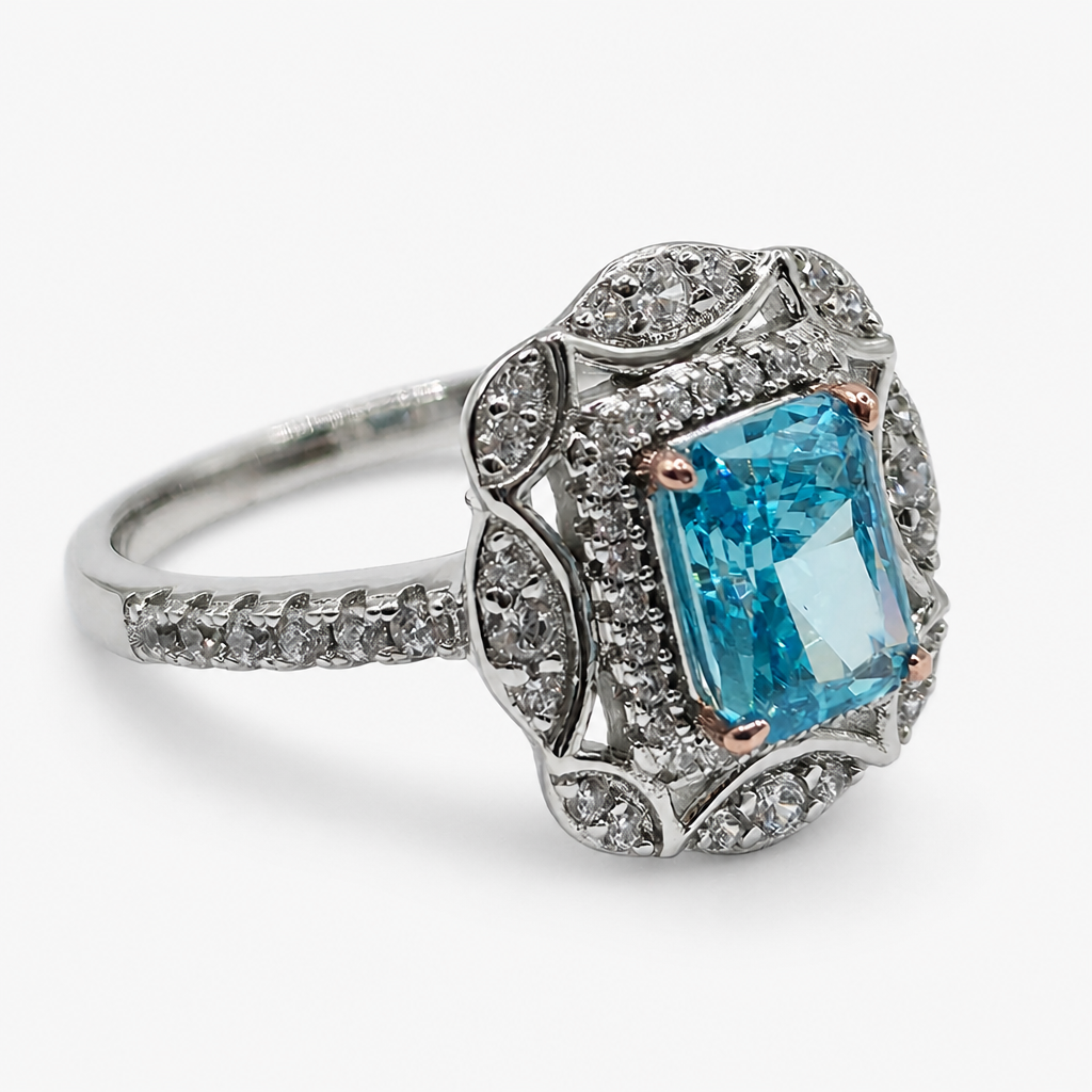 Anillo Aguamarina Vintage Halo .925