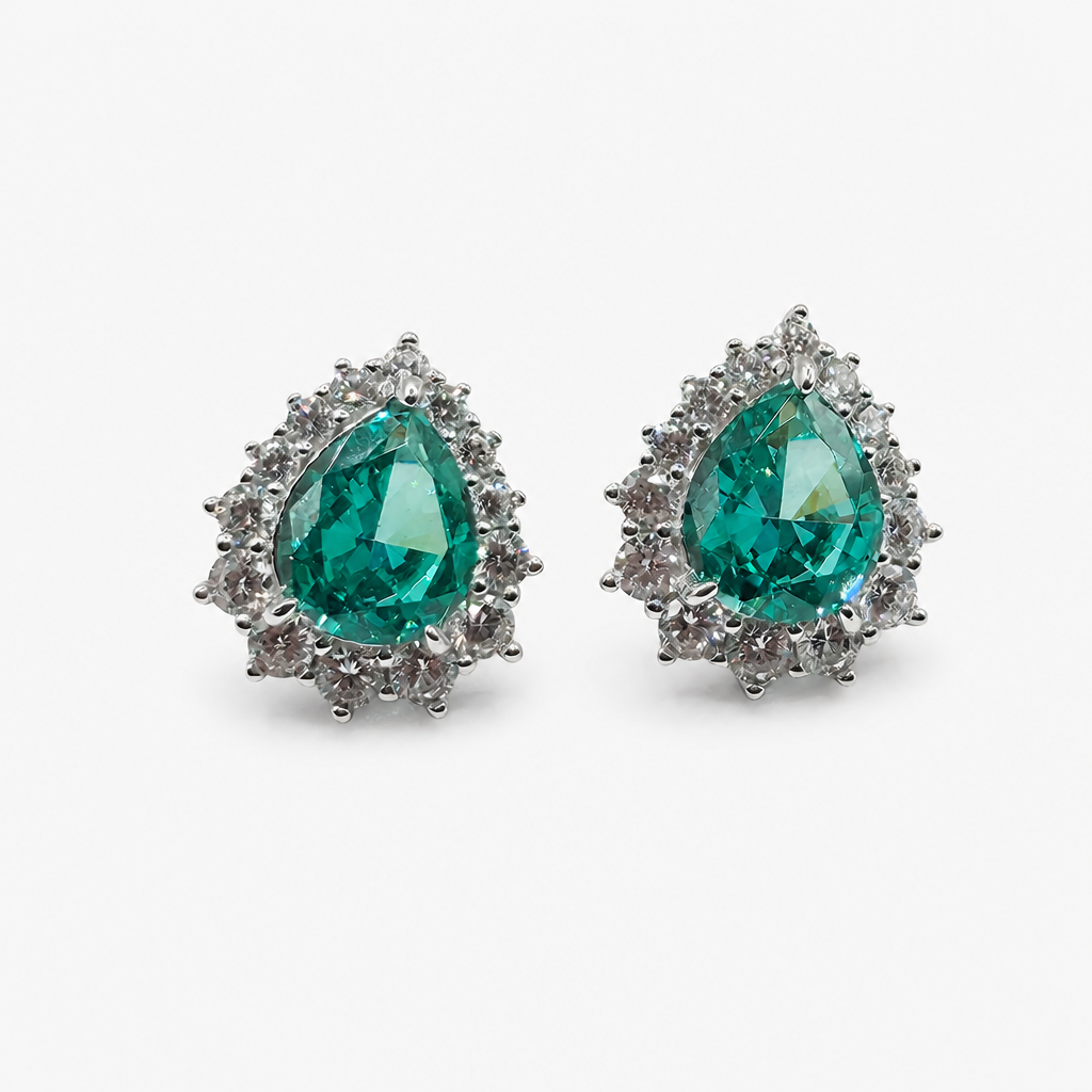 Paraiba Ice Crush Cut Teardrop Halo Earrings .925