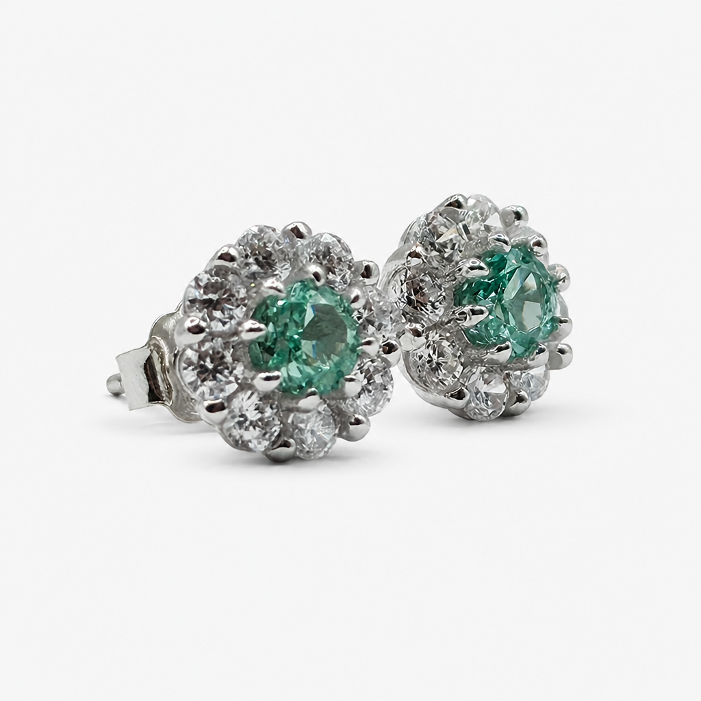 Paraiba Ice Crush Cut Floral Earrings .925