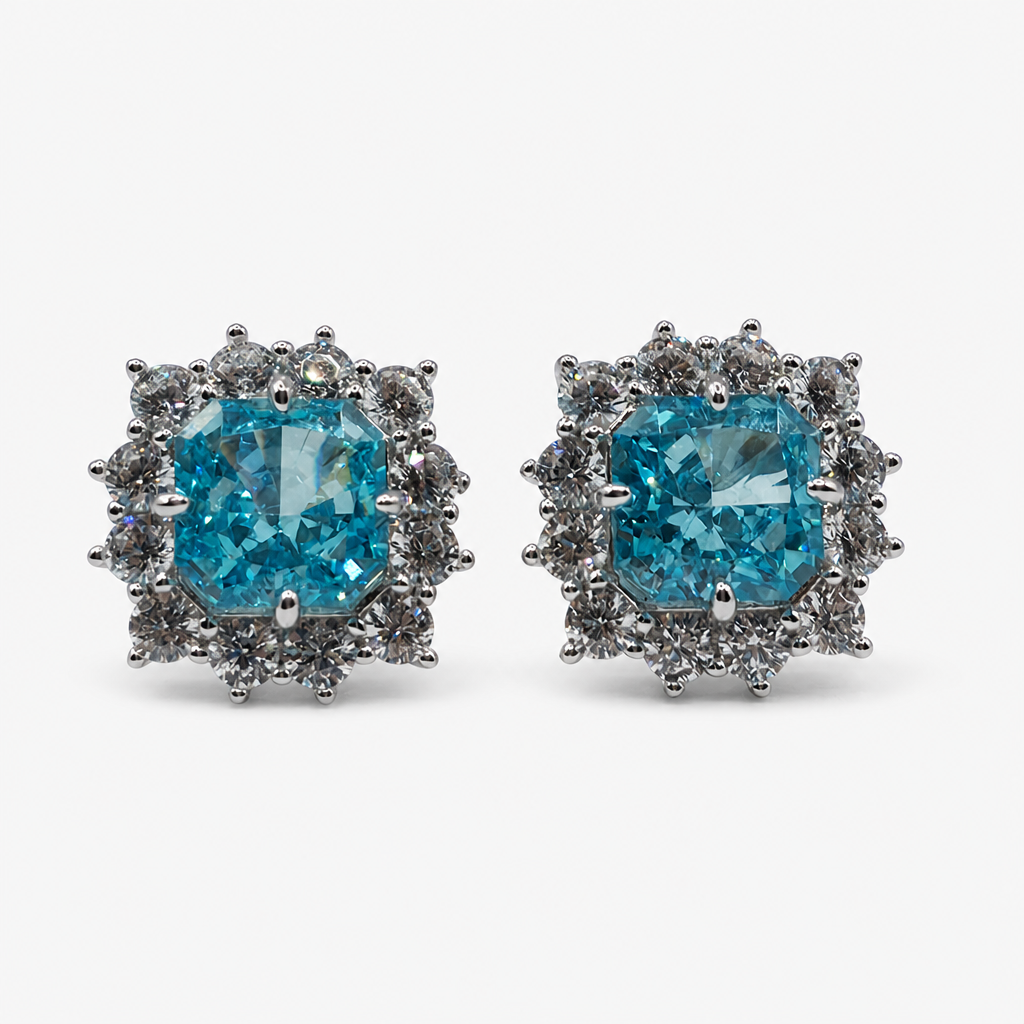 Aretes Aguamarina Halo .925
