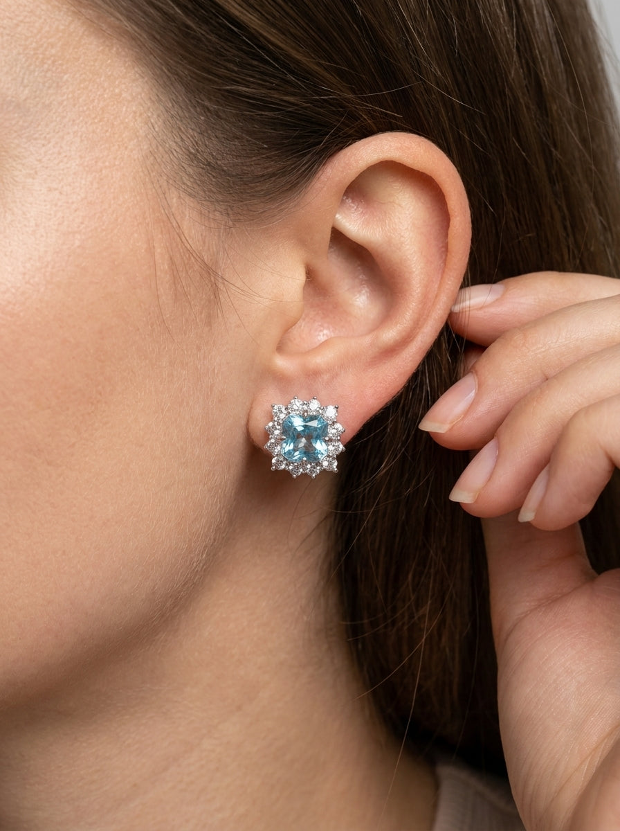 Aretes Aguamarina Halo .925