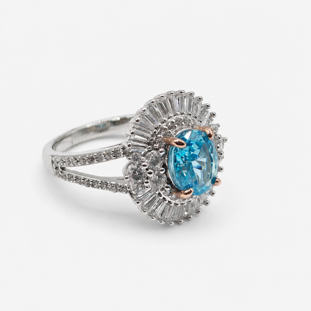 Aquamarine Sunburst Ring .925