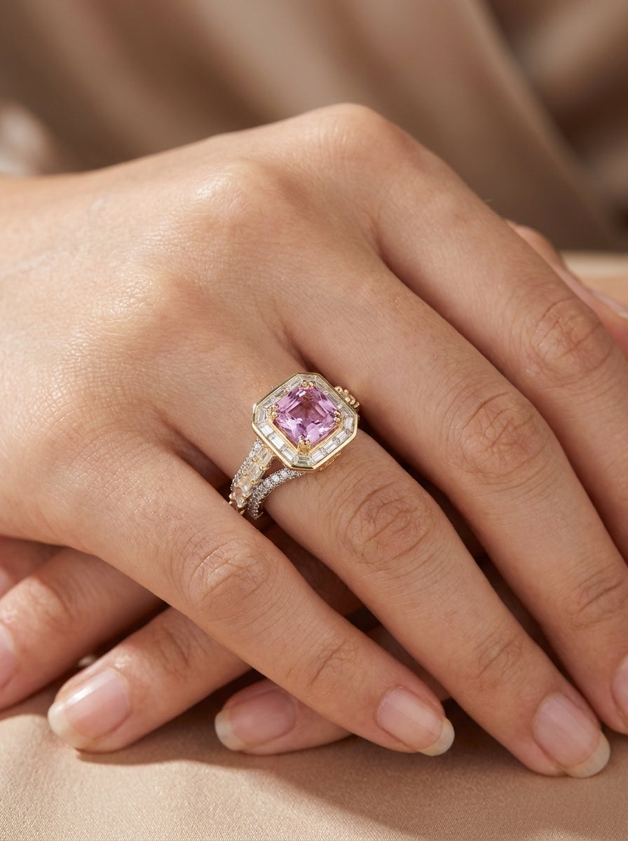 Pink Ice Crush Cut Baguette Ring .925