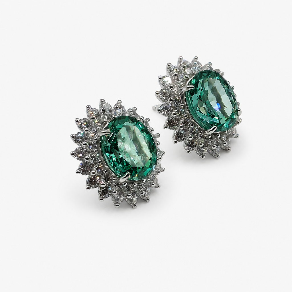 Paraiba Ice Crush Cut Halo Earrings .925