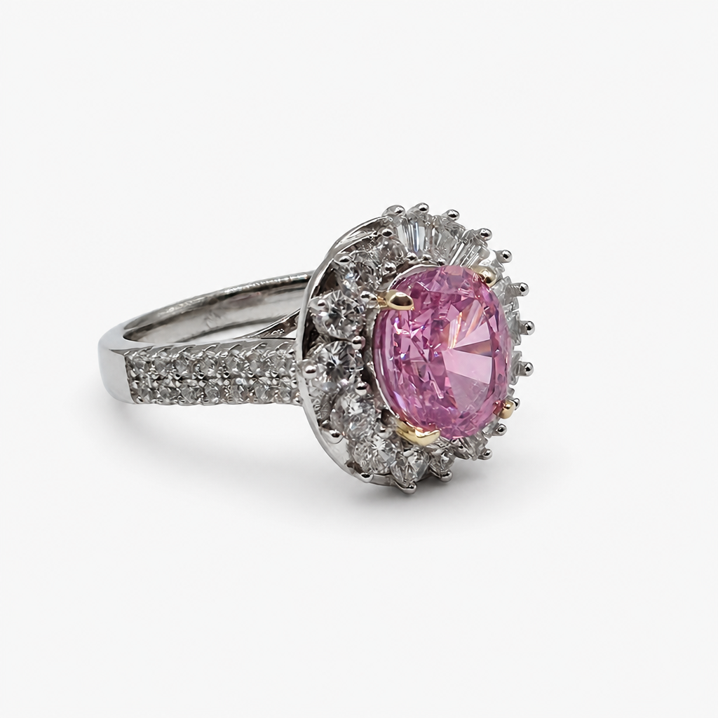 Pink Ice Crush Cut Halo Ring .925