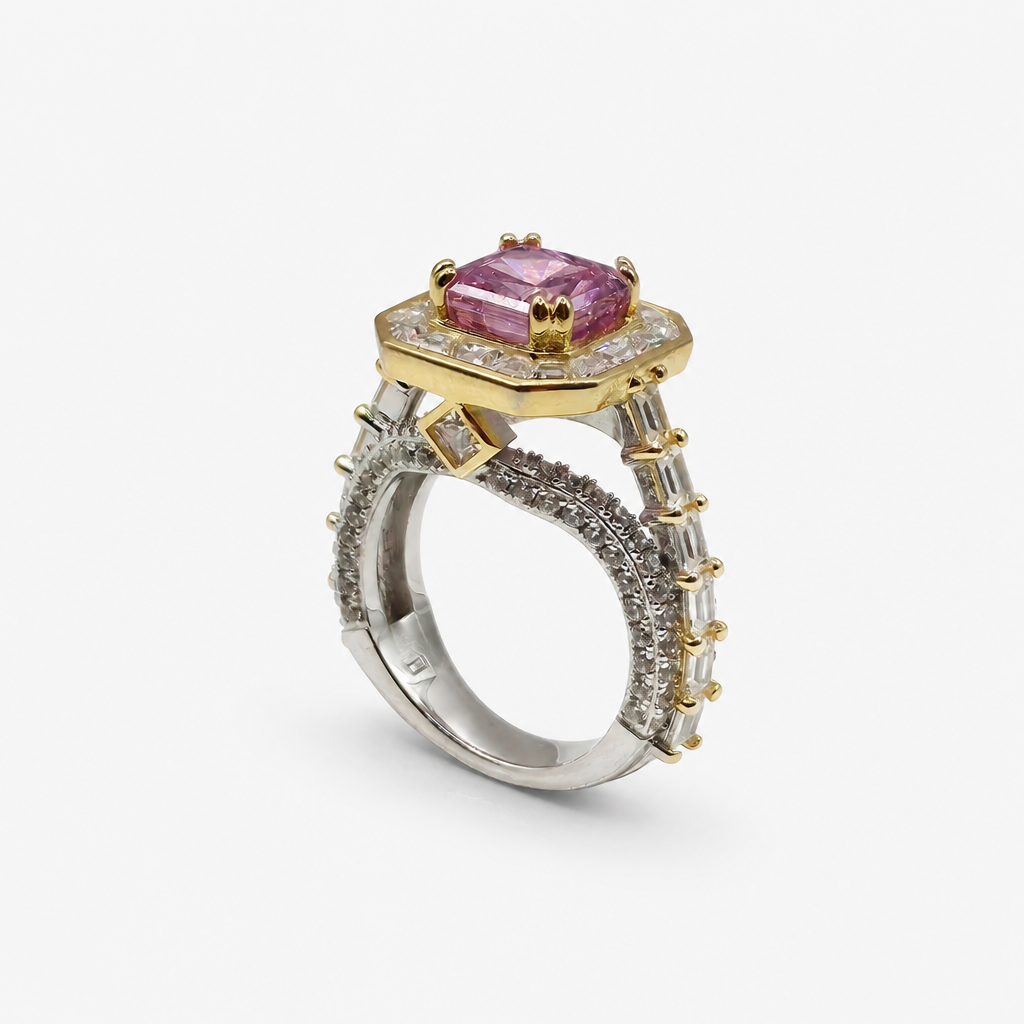 Pink Ice Crush Cut Baguette Ring .925