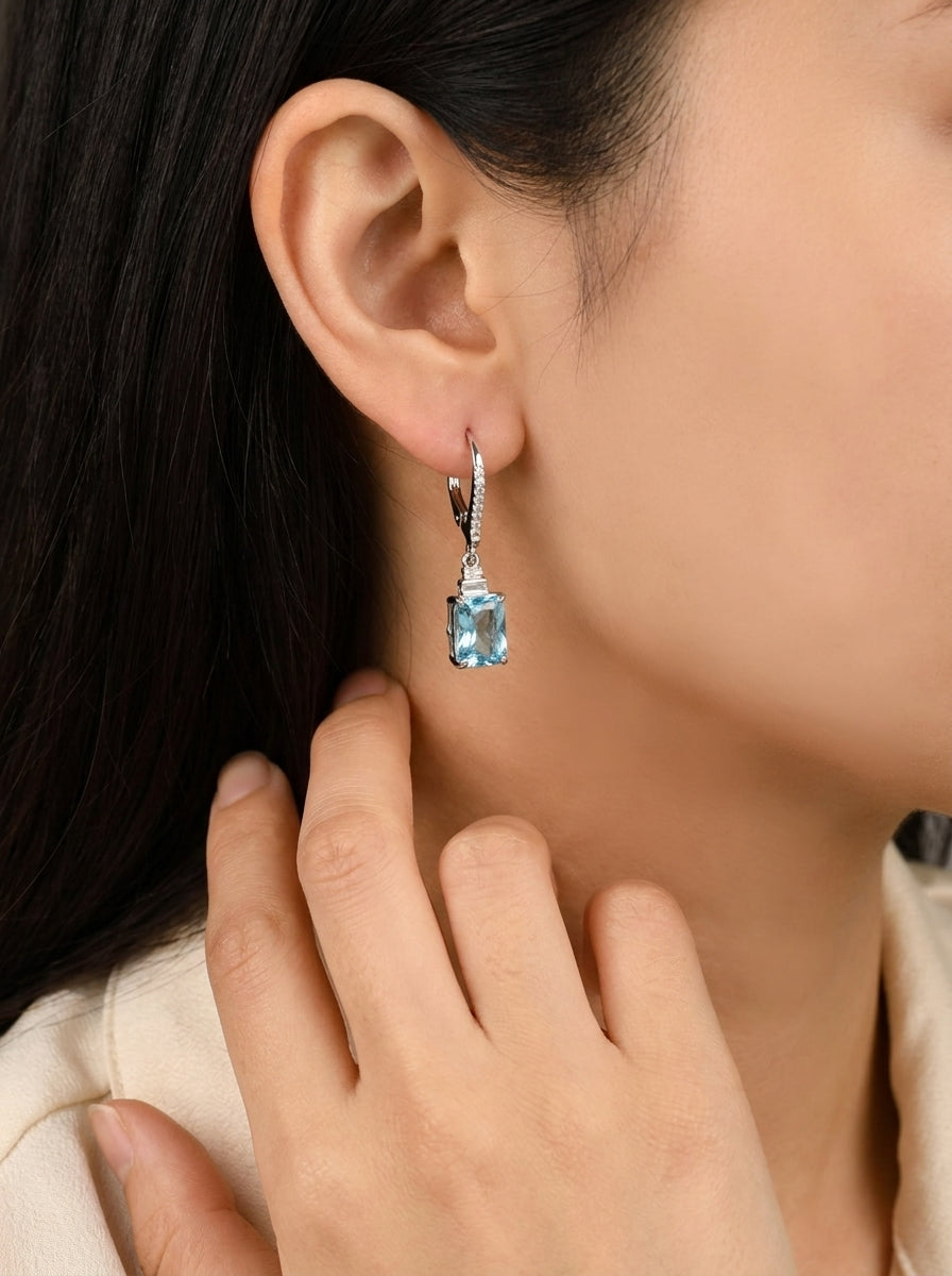 Aquamarine Baguette Earrings .925