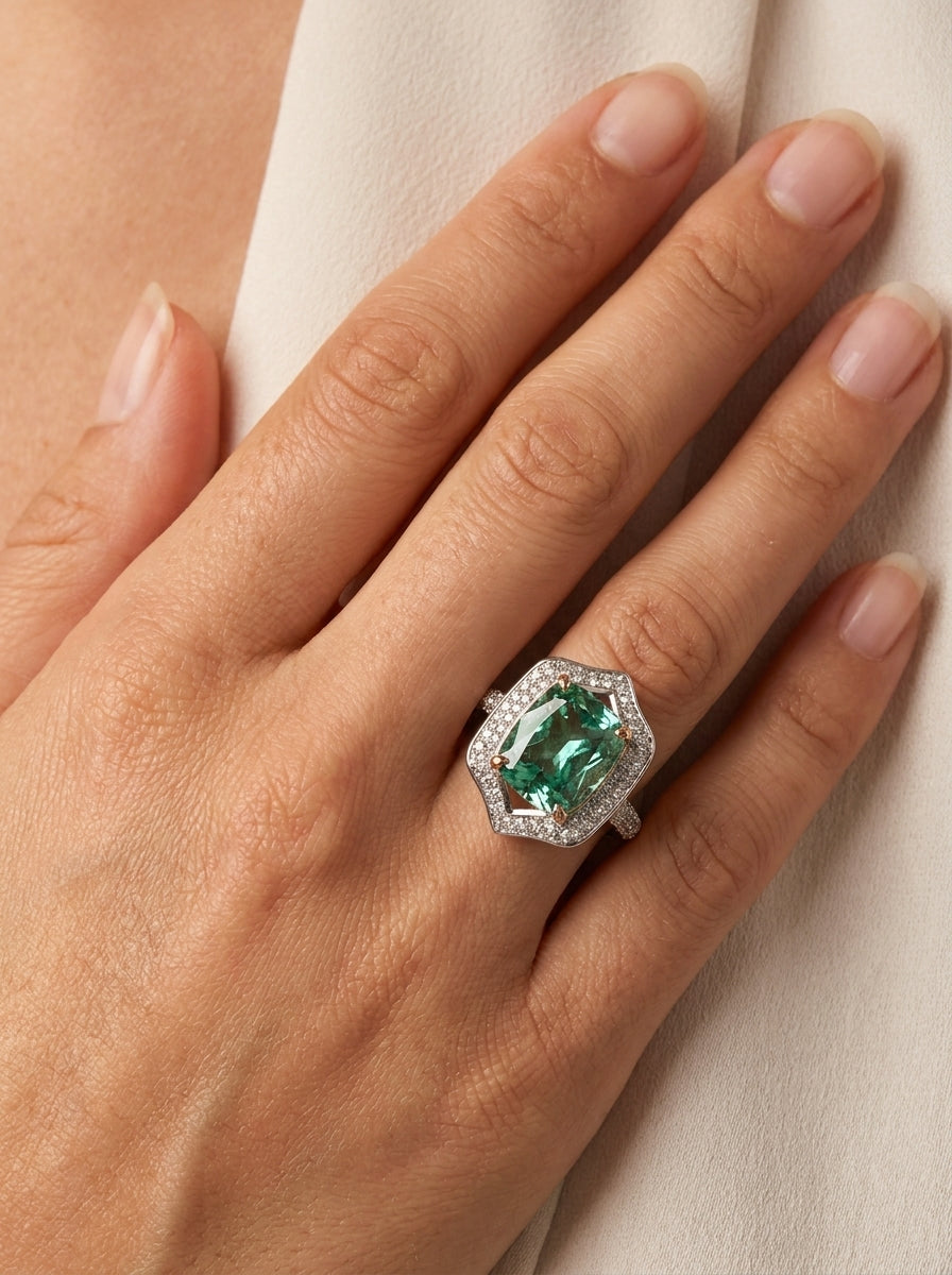 Anillo Ice Crush Cut Paraíba Halo .925
