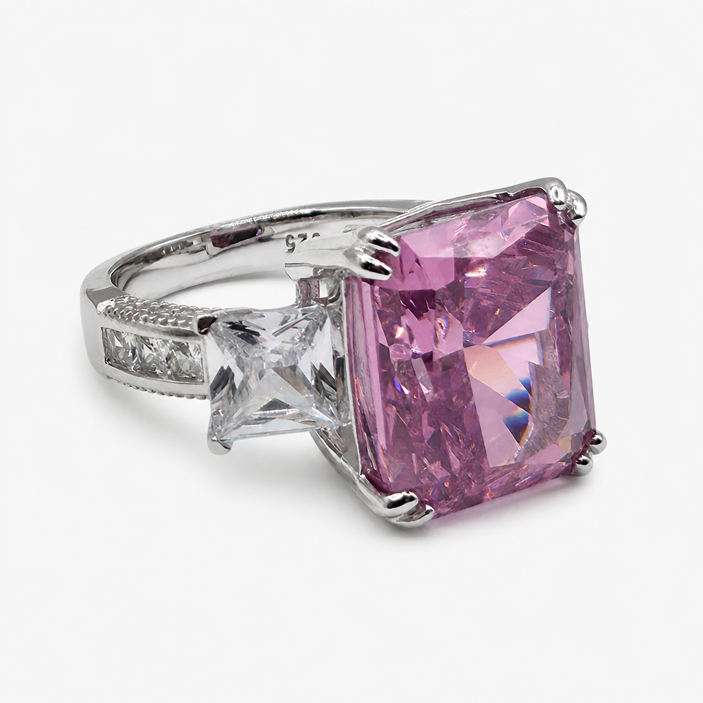 Pink Ice Crush Cut Three Stone Ring .925