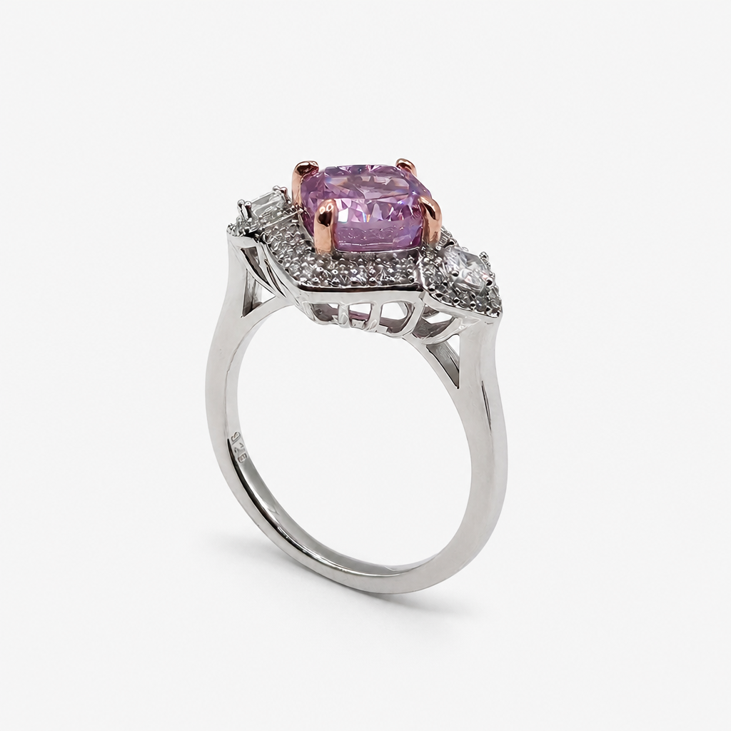 Pink Ice Crush Cut Halo Ring .925