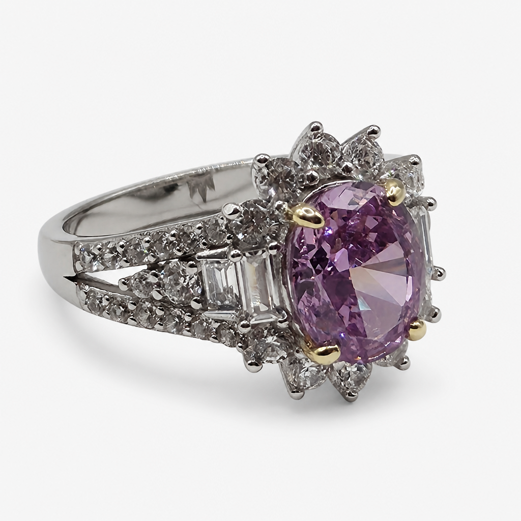 Pink Ice Crush Cut Halo Ring .925