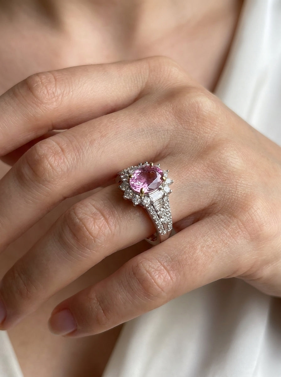 Pink Ice Crush Cut Halo Ring .925