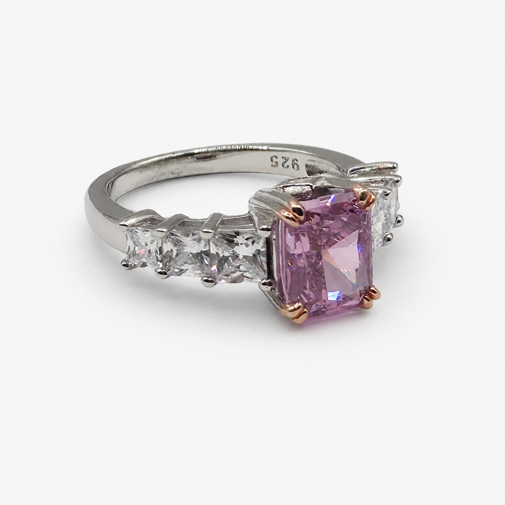 Pink Ice Crush Cut Baguette Ring .925