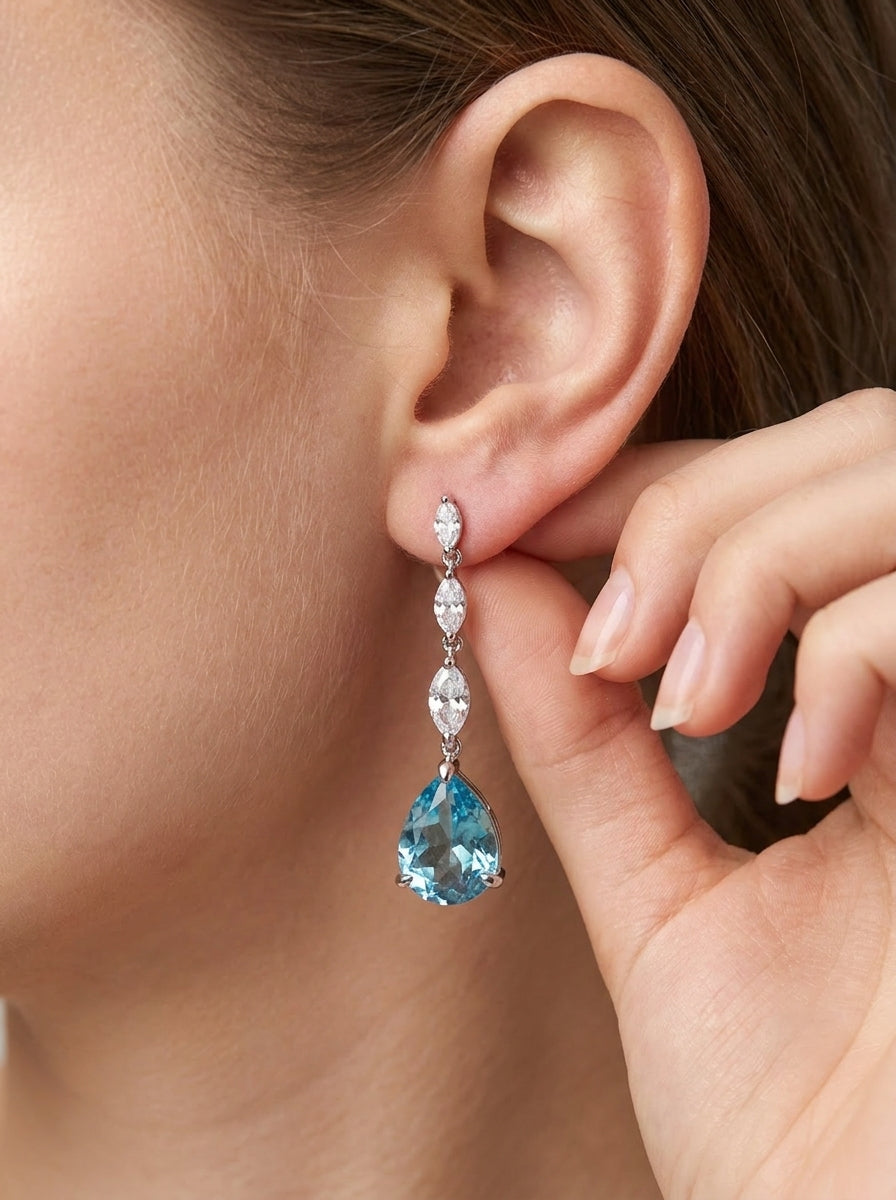 Aquamarine Teardrop Earrings .925