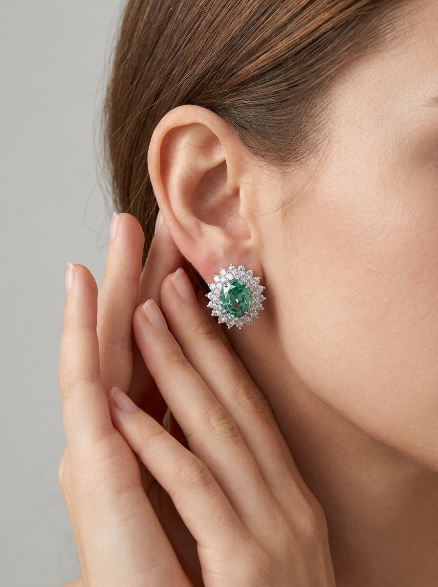 Paraiba Ice Crush Cut Halo Earrings .925
