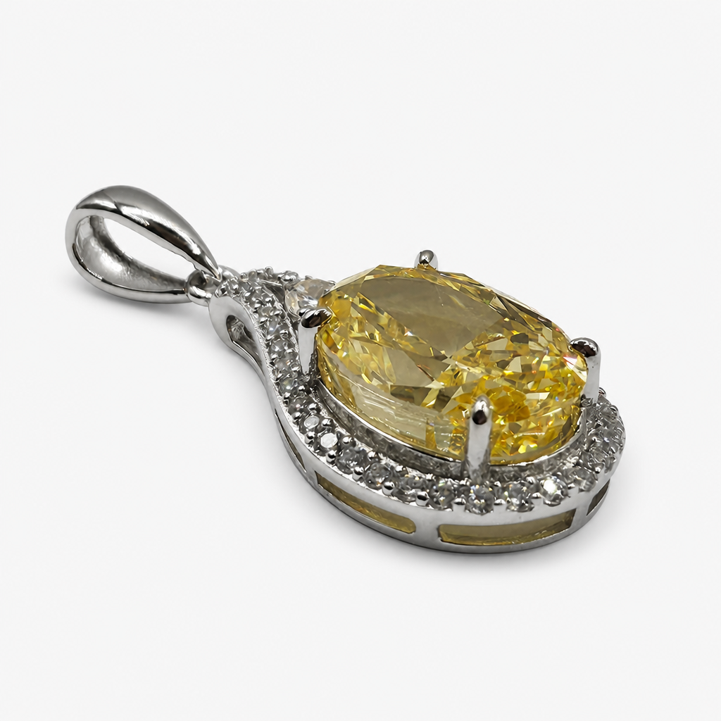 Yellow Ice Crush Cut Halo Pendant .925