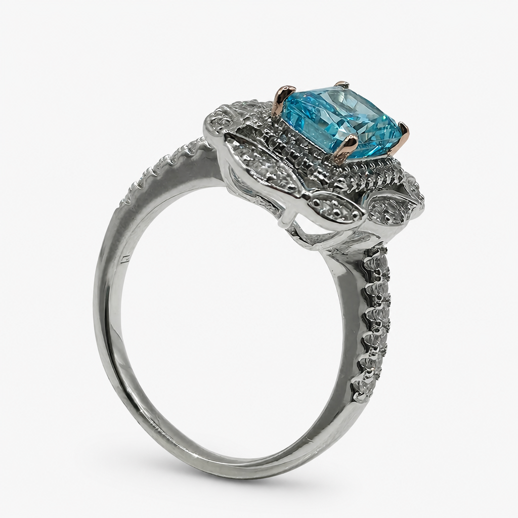 Anillo Aguamarina Vintage Halo .925