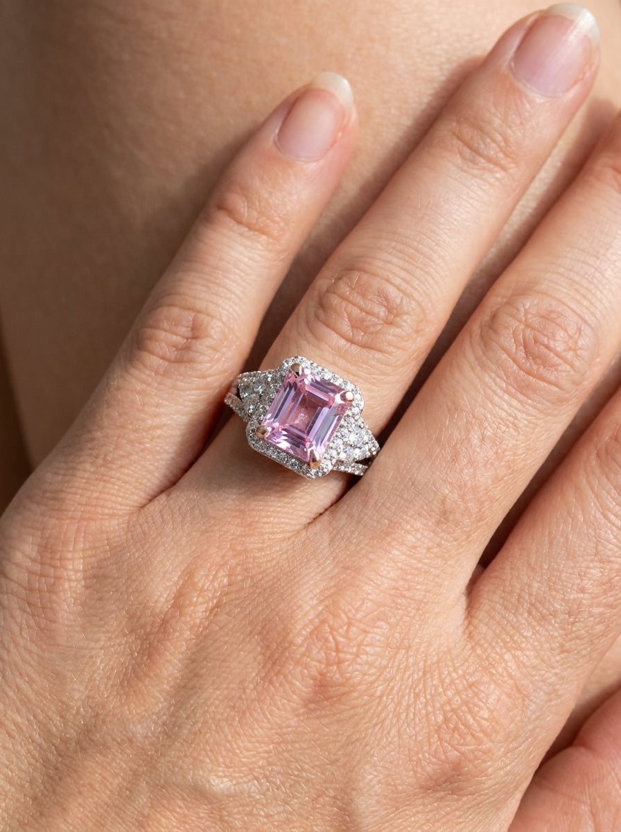 Pink Ice Crush Cut Halo Ring .925