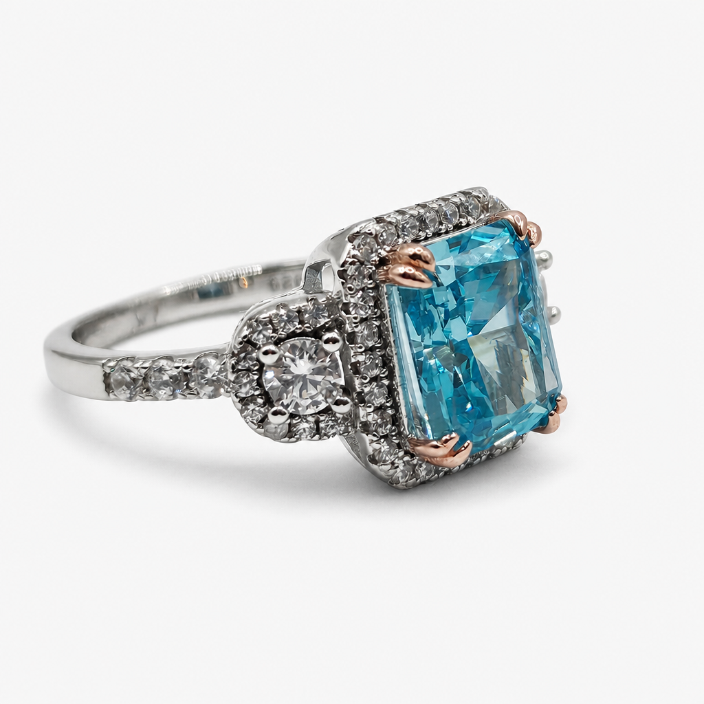Anillo Aguamarina Halo .925
